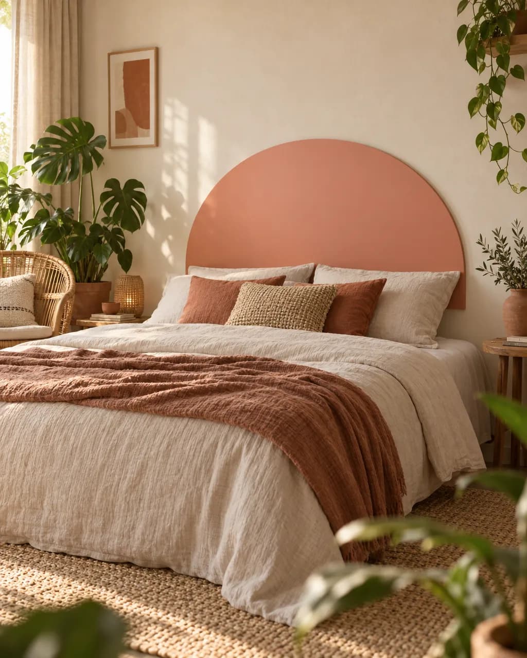 Arche terracotta · Tête de lit en bois