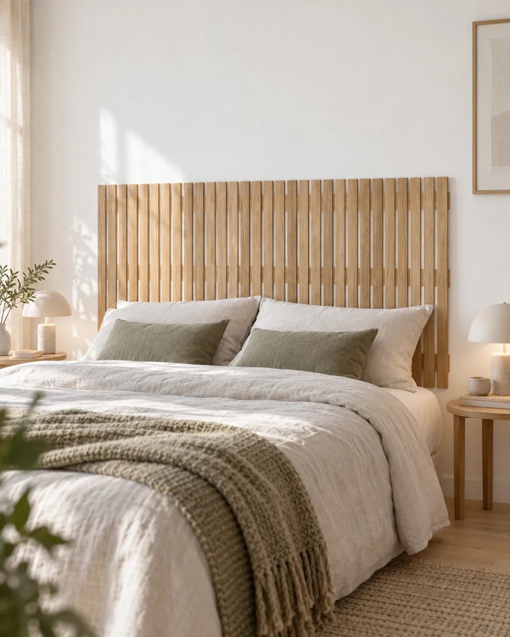 Lames chêne · Tête de lit en bois